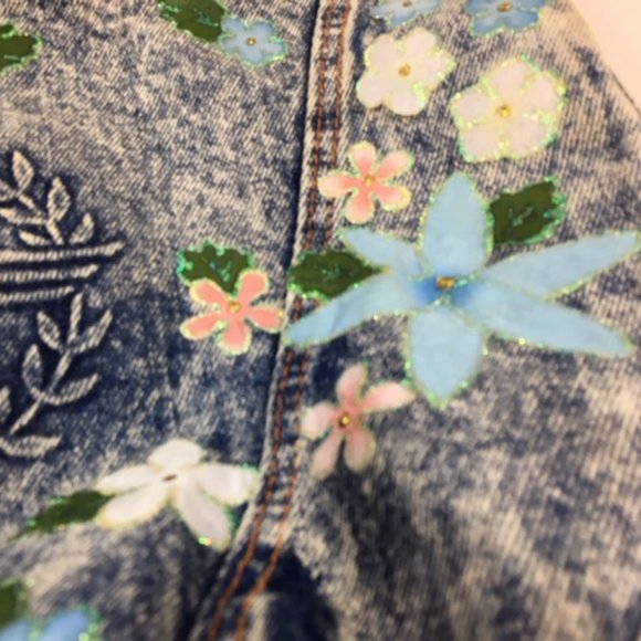 Floral Applique Glitter Denim Jean Crossbody Shoulder Bag Handmade - Picture 6 of 9